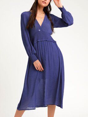 Lulus Go For It Royal Blue Long Sleeve Midi Dress - Size XS